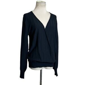 Prologue black long sleeves front faux wrap sweater size XS